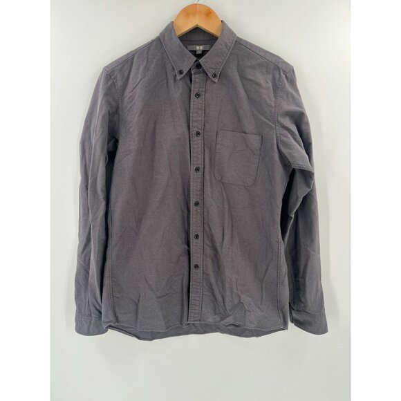 Uniqlo Men Medium Gray Slim Fit Button-Down Shirt 100% Cotton Minimalist Classic - Picture 1 of 9
